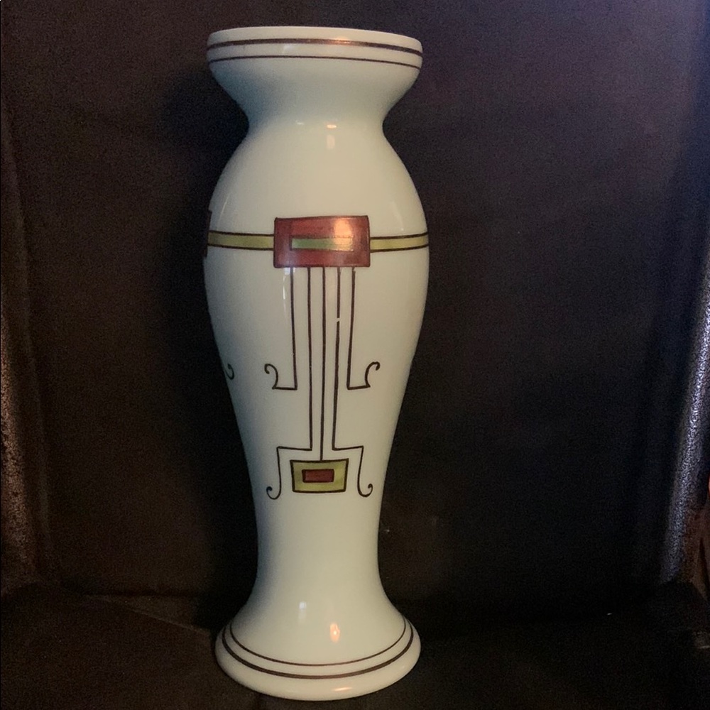Art Deco  Multicolor Geometric Designs Turquoise Blue Tall Bristol Glass Vase